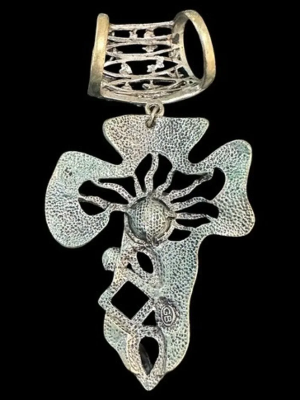 Avante Garde Scarf Slider Silver Tone Sunburst Heart Stars Signed GB